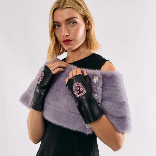 Faux Fur Emilia Shrug w. Flower Buttons - Lavender