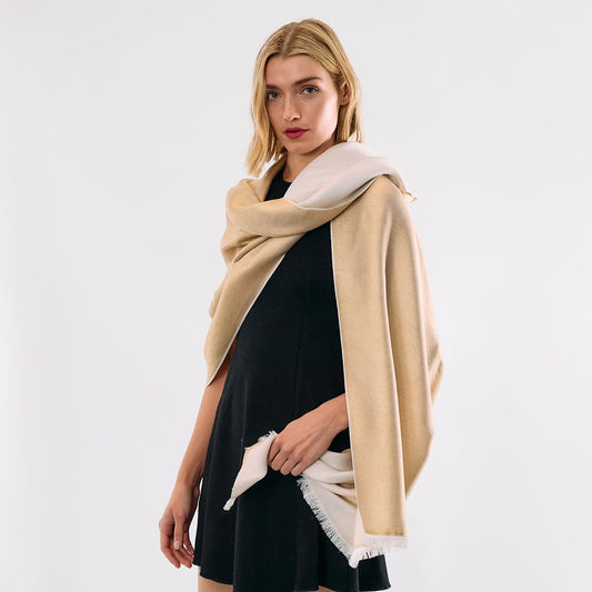 Reversible Metallic Shawl - Off White and Gold