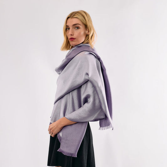 Reversible Metallic Shawl - Dark Purple with Silver