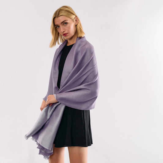 Reversible Metallic Shawl - Dark Purple with Silver