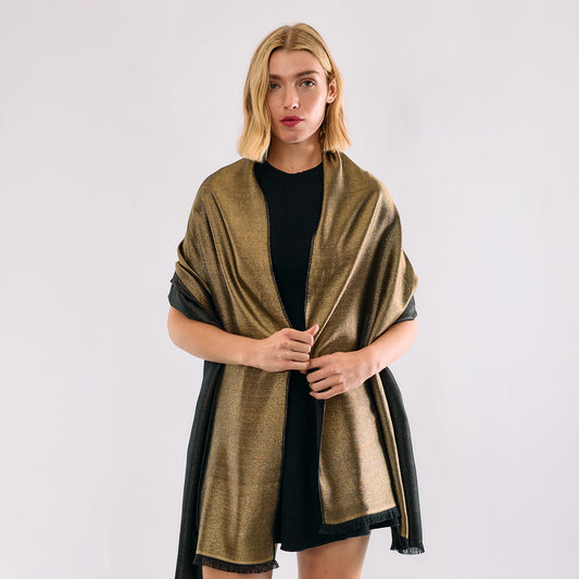 Reversible Metallic Shawl -Gold & Black