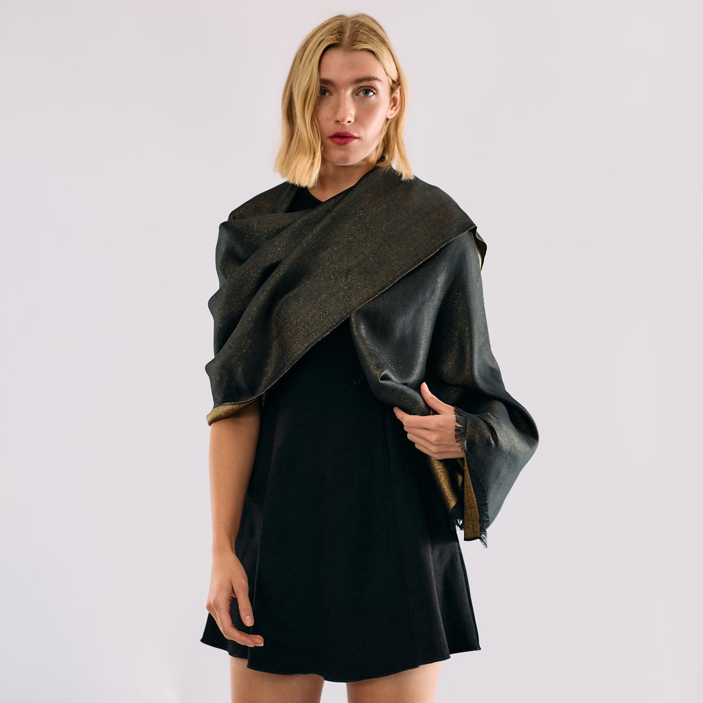 Reversible Metallic Shawl -Gold & Black
