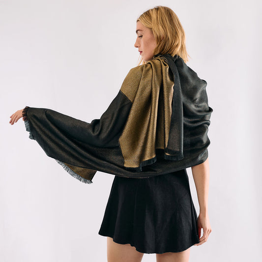 Reversible Metallic Shawl -Gold & Black