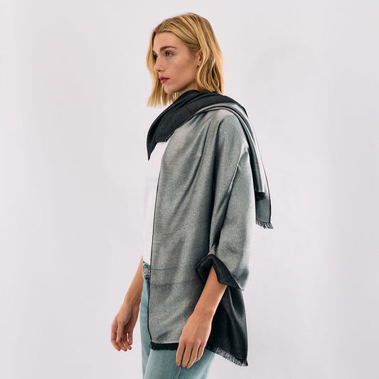 Reversible Metallic Shawl - Silver & Black