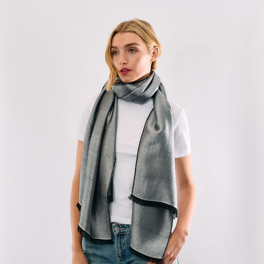 Reversible Metallic Shawl - Silver & Black