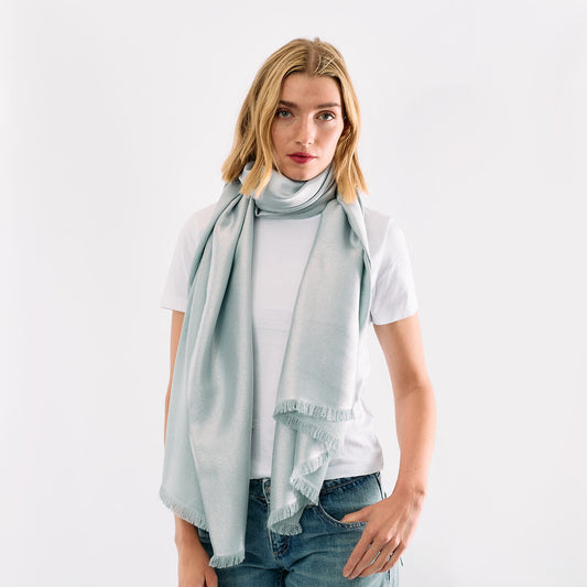 Reversible Metallic Shawl - Light Blue & Silver