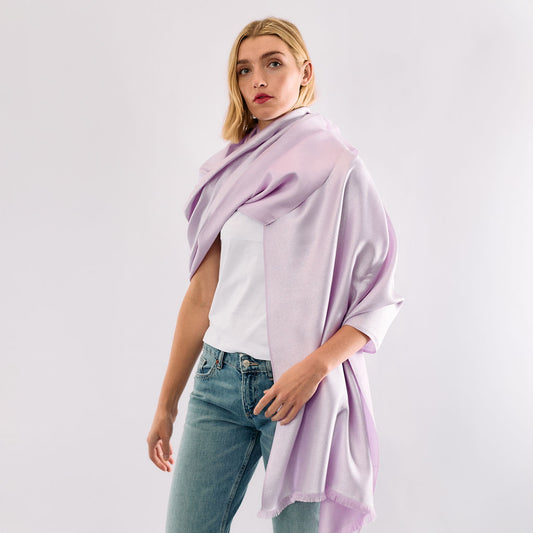 Reversible Metallic Shawl -Light Purple & Silver