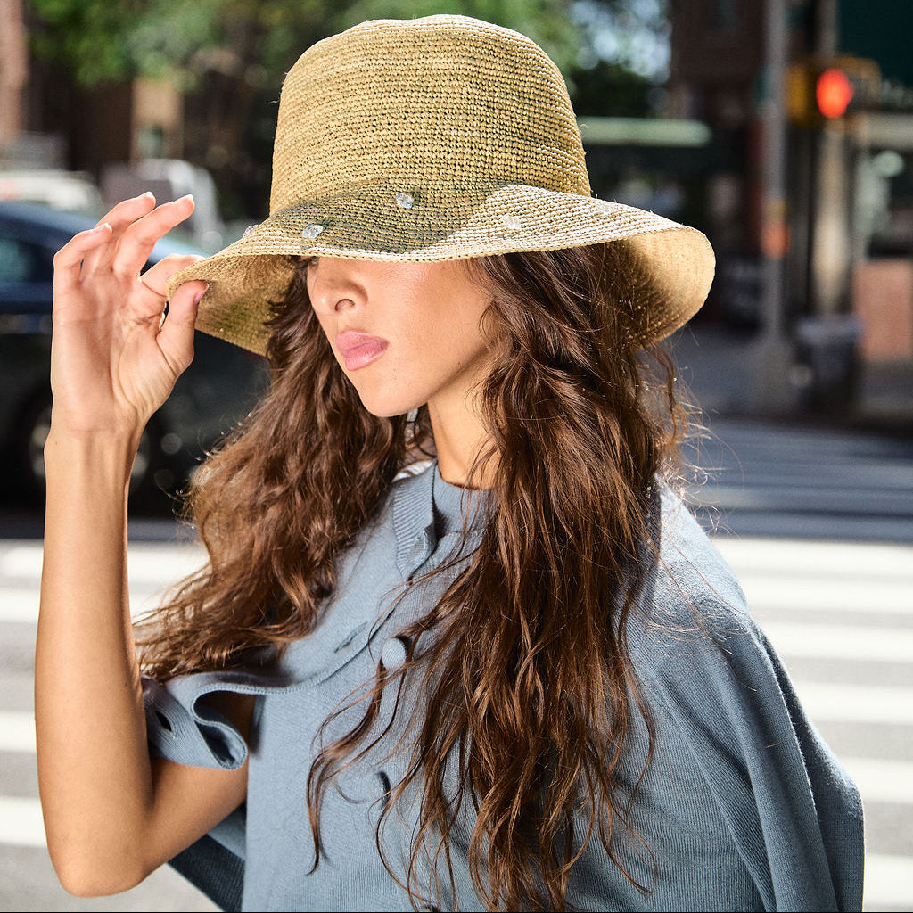 Weekend Raffia Crochet Hat w.  Swarovski Crystals