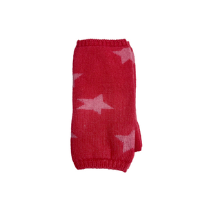 Children's Short Fingerless Gloves w. Intarsia Stars - Peonia & Flamingo Pink