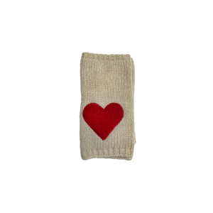 Children's Short Fingerless Gloves w. Padded Hearts - Yogi Ivory