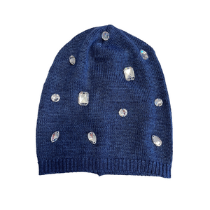 CR X SG Kids Cashmere Long Beanie with Scattered Jewel Stones - Denim