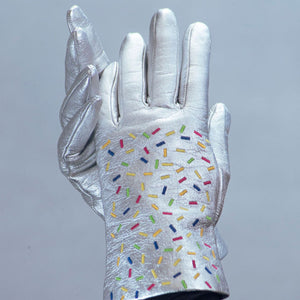 Leather Gloves w. Confetti Embroidery