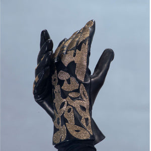 Leather Gloves w. Abstract Embroidery