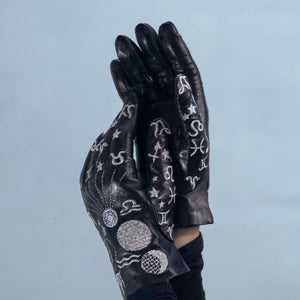 Leather Gloves w. Astrological Embroidery