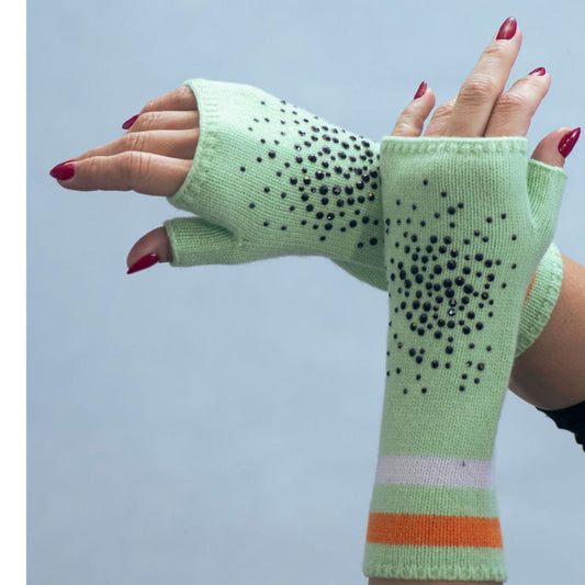 Mid Length Gloves w. Contrast Stripes & Scattered Starburst