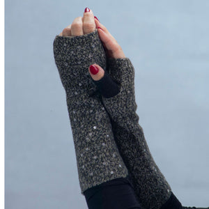 Long Tweed Fingerless Gloves w. Sequins