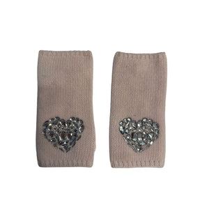 Short Fingerless Gloves w. Mixed Crystal Heart