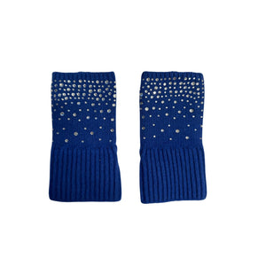 Short Ribbed Cuffed Fingerless Gloves w. Crystals