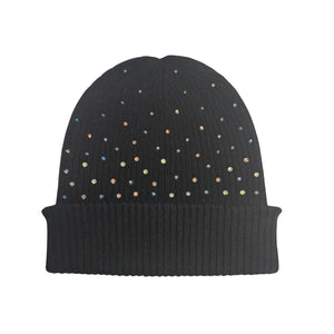 Cashmere Ribbed Cuffed Beanie w. Crystal Shimmer