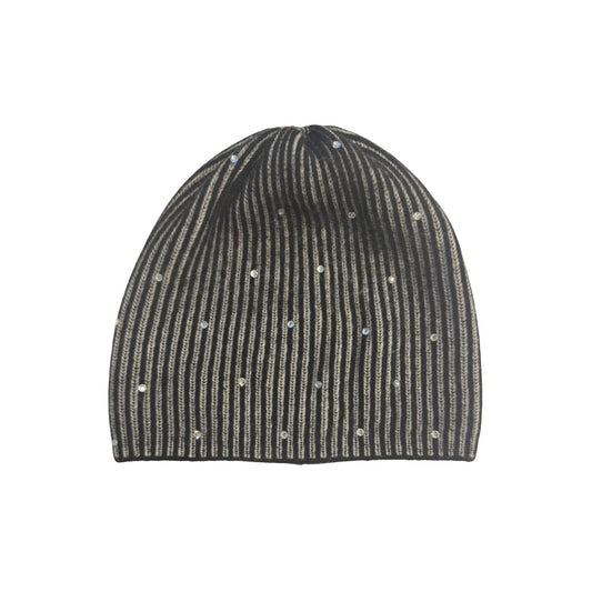 Two-Tone Ribbed Beanie w. Scattered Crystals