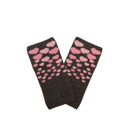 Cashmere Short Fingerless Gloves with Clouds