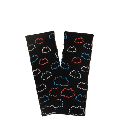 Long Ribbed Fingerless Gloves w. Clouds