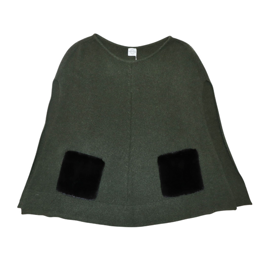 Cashmere Cape w. Fur Striped Pockets