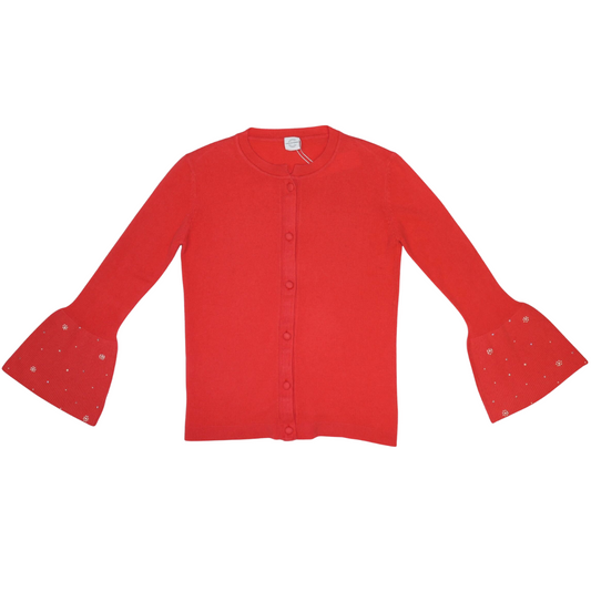 Cashmere Bell Sleeve Sweater w. Pearls & Crystals
