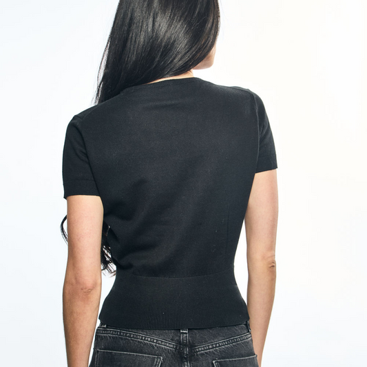 Cotton Cashmere Cinched Waist Sweater - Black