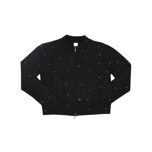 Cashmere Zip Front Bomber with Scattered Crystals