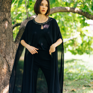 Long Silk Cape w. Beaded Collar