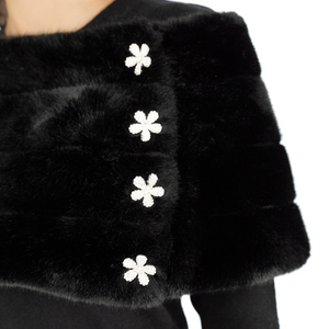 Faux Fur Emilia Shrug w. Flower Buttons - Black