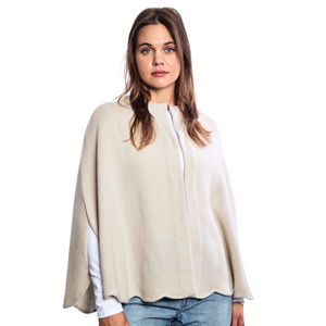 Cashmere Open Front Scallopped Cape w. Side Slits & Ombre Starburst