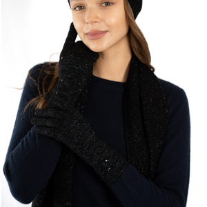 Tweeded Cashmere Sequins Full Finger Gloves - Black