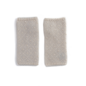 Cashmere Short Fingerless Gloves w. Pearl Grid - Bleached White