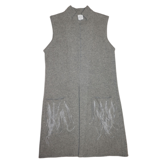 Cashmere Long Vest w. Ostrich Feathers on Pockets