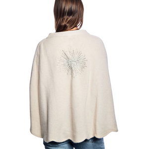 Cashmere Open Front Scallopped Cape w. Side Slits & Ombre Starburst