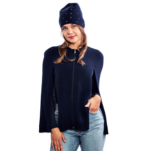 Cashmere Zipper Cape Hand-Embroidered Swarovski Quark Starburst