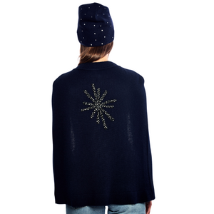 Cashmere Zipper Cape Hand-Embroidered Swarovski Quark Starburst