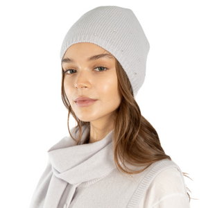 Cashmere Slouchy Beanie w. Scattered Swarovski Crystals - Pearl