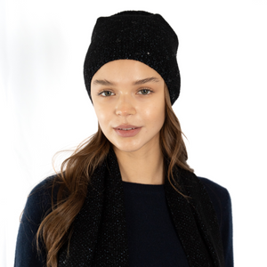 Tweeded Cashmere Sequins Beanie - Black