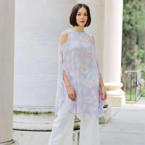 Viscose Flower Kaftan w. Arm Slits Outlined w. Swarovski Crystals