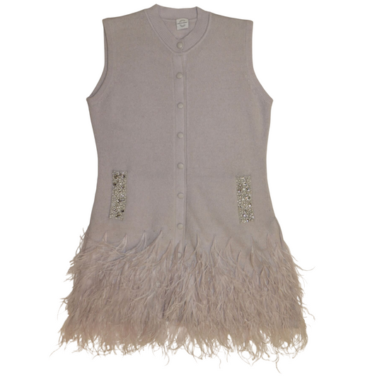 Cashmere Vest w. Embroidered Pockets & Feathers
