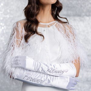 Bride Long Full Finger Gloves with Crystal Forever Always
