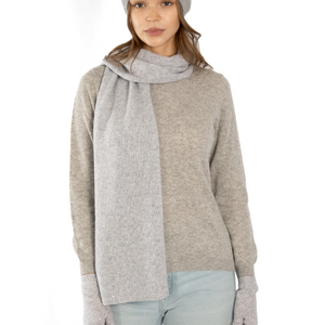 Cashmere Long Scarf w. Swarovski Scattered Crystal Edges - Foggy