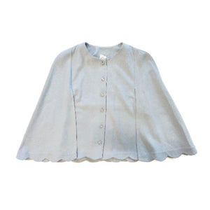 Wool Crepe Scalloped Cape w. Jeweled Buttons