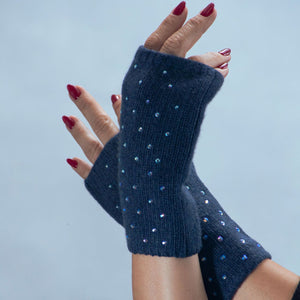 Cashmere Short Fingerless Gloves w. Degarde Scattered Crystals