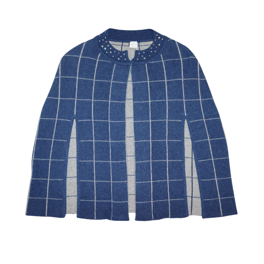 Windowpane Cape Cape w. Side slits & Crystal Neckline