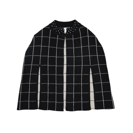 Windowpane Cape Cape w. Side slits & Crystal Neckline