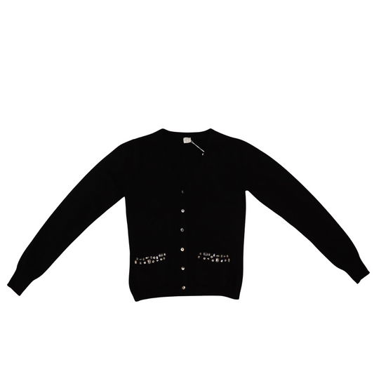 V-neck Button Up Cardigan w. Crystal Form Pockets